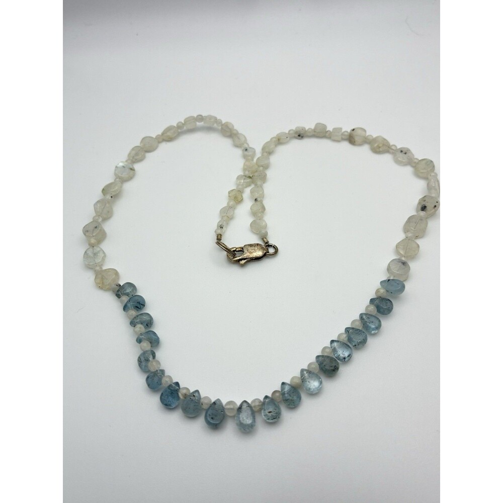 Teardrop Aquamarine? & Clear Stone Sterling Necklace On Wire 19”